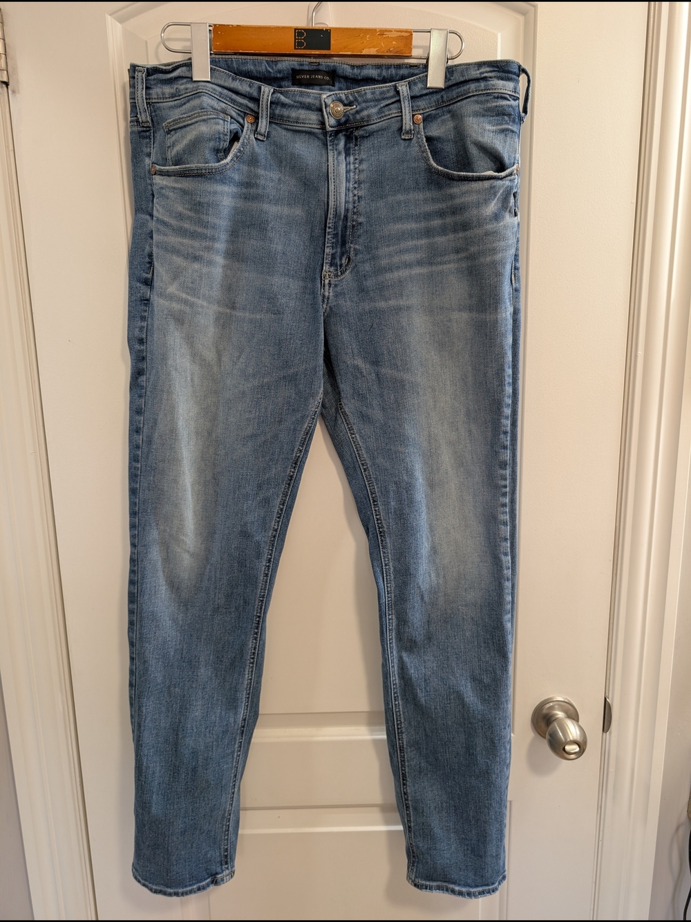 Men's Silver Jeans Light Blue Washed Athletic Skinny Jeans 36 W X 32 L